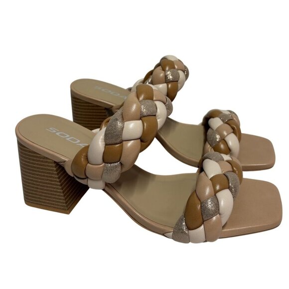 SODA / Buggy-S / Braided / Block Heel / Sandals With Square / Toe & Multi-Tone / - Picture 3 of 10